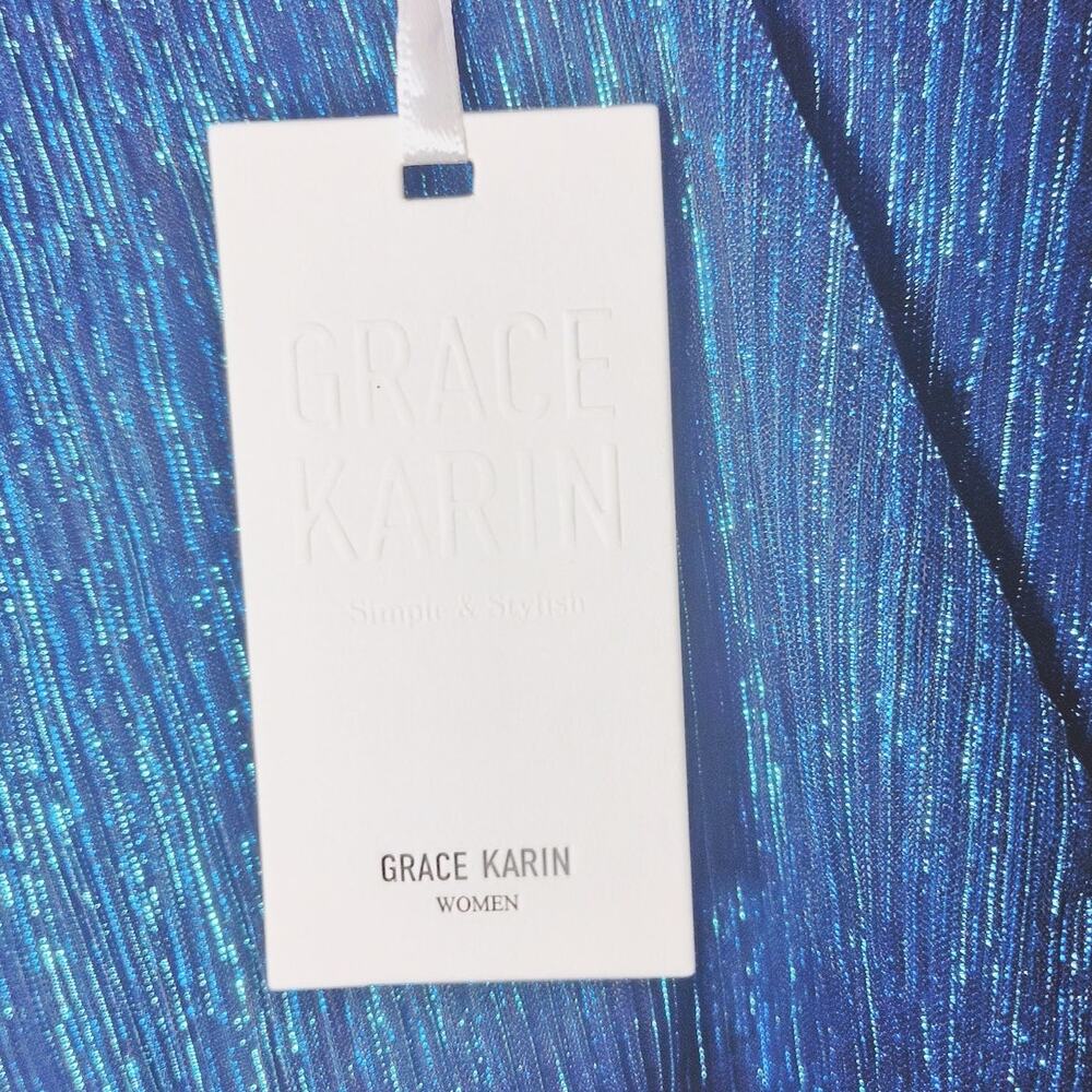 Grace Karin Blue 2XL Sparkly Long Sleeve Dress New - Picture 4 of 7